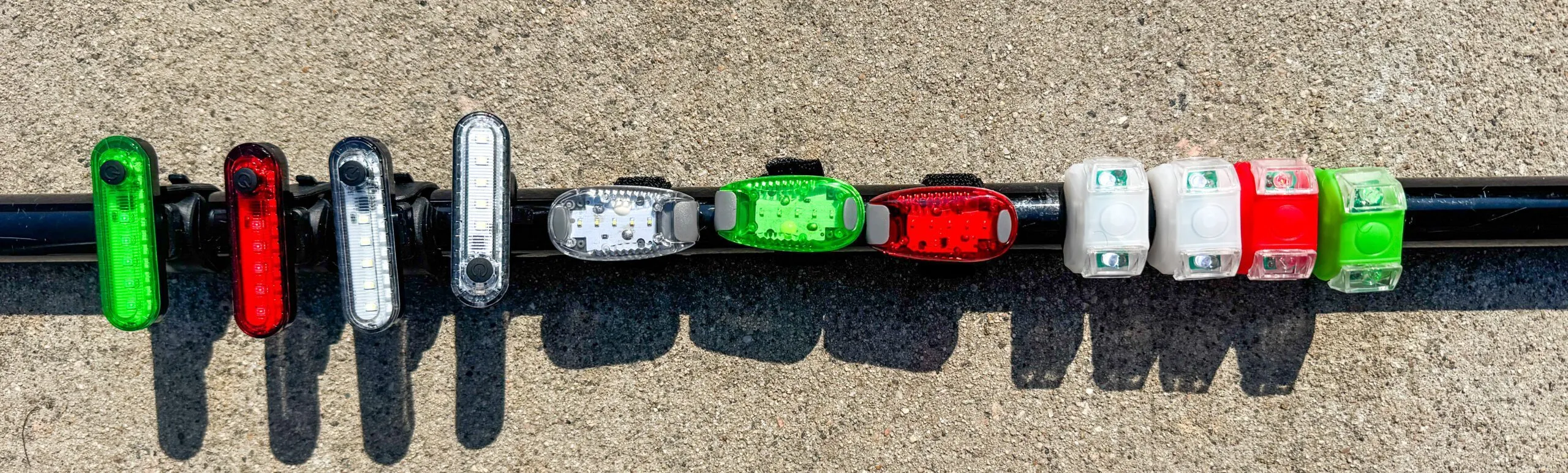 From left to right: Botepon Kayak Navigation Lights, Amazonly 4Pack Kayak Lights, Botepon Kayak Lights. Mounted on a rail. (Photo/ Todd Vorenkamp)