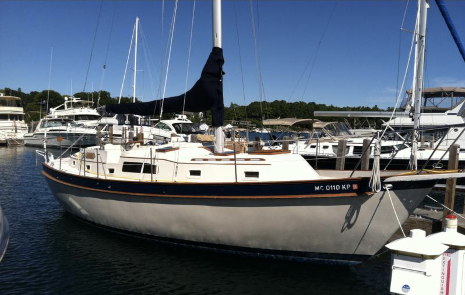 The Irwin 37's practical lines showcase her spacious beam and generous freeboard, which creates the interior volume that makes her popular with families who need the extra space. Courtesy of SailboatListings.com