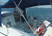 The Mirage 33 has a well laid out cockpit but it is a bit difficult to walk around with the wheel nearly touching the side benches. Coaming is high making it a comfortable and dry seating area. (Photo/ Ray Ville)