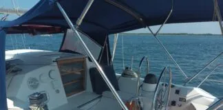 The Mirage 33 has a well laid out cockpit but it is a bit difficult to walk around with the wheel nearly touching the side benches. Coaming is high making it a comfortable and dry seating area. (Photo/ Ray Ville)