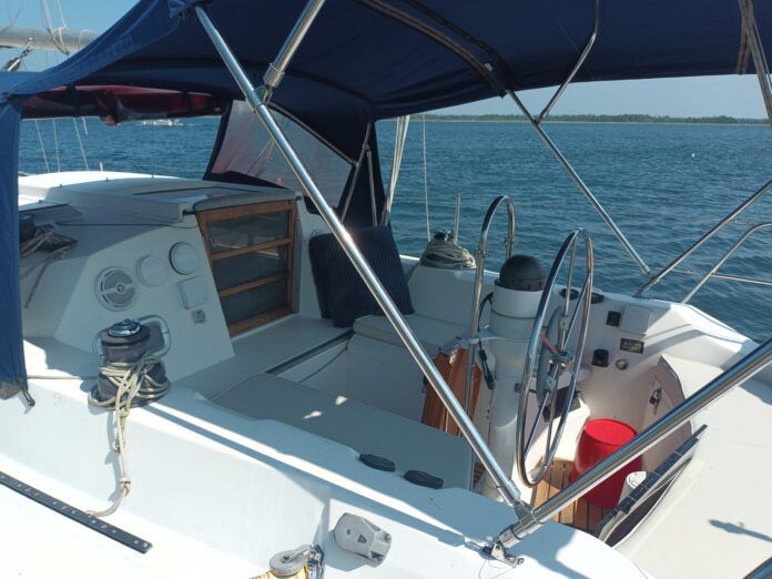 The Mirage 33 has a well laid out cockpit but it is a bit difficult to walk around with the wheel nearly touching the side benches. Coaming is high making it a comfortable and dry seating area. (Photo/ Ray Ville)