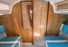 After removing a rotted out bulkhead on this 1978 O'Day 23, the author replaced it with new marine plywood with a white oak surface. (Photo/ Steve Milan)