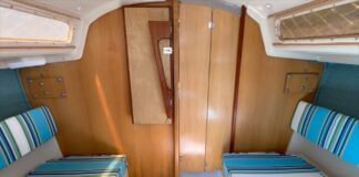 After removing a rotted out bulkhead on this 1978 O'Day 23, the author replaced it with new marine plywood with a white oak surface. (Photo/ Steve Milan)
