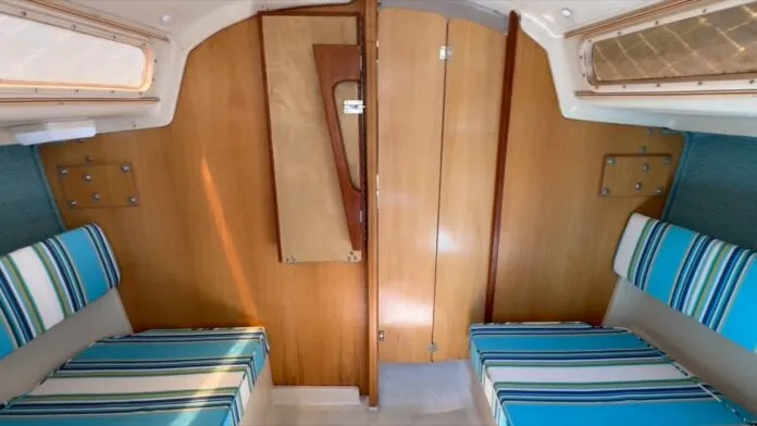 After removing a rotted out bulkhead on this 1978 O'Day 23, the author replaced it with new marine plywood with a white oak surface. (Photo/ Steve Milan)