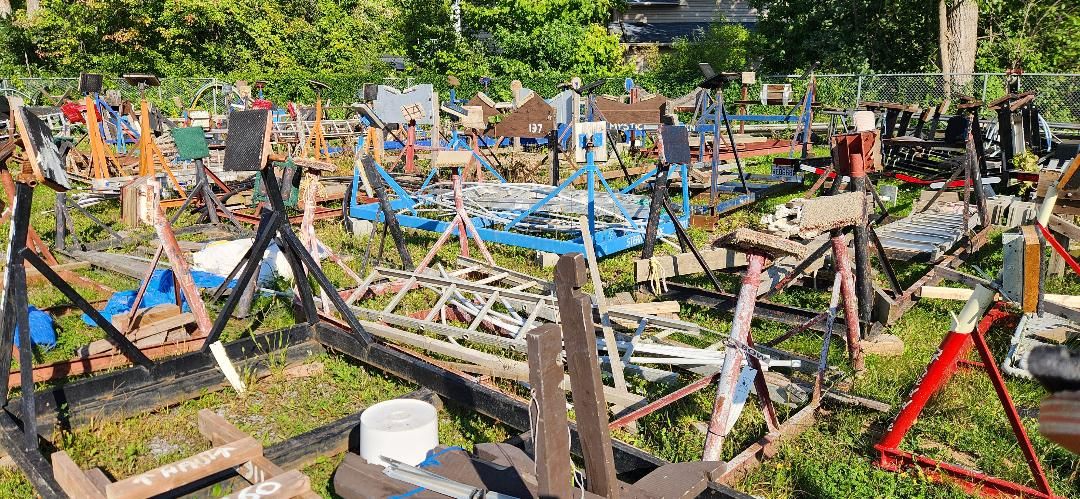 A challenging forest of cradles. Without proper owner, bow and stern, identification, setting these up in preparation for haul out can be very time consuming. (Photo/ Marc Robic)