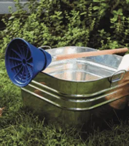Bucket and plunger method for doing laundry.