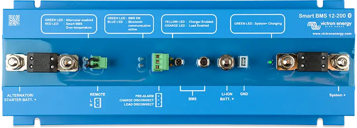 The Victron Smart BMS 12/200 is designed to work with Victron Lithium-Iron-Phosphate (LiFePO4) Smart Batteries in a 12 V system. 