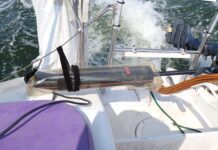 No-Sew DIY Tiller Pilot Cover This no-sew tiller pilot cover is made from a recycled dodger window. (Photo/ Drew Frye)