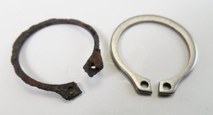 Non-stainless hardware. The PO of the F-24 substituted a number of non-stainless circlips just before the survey. Because they were not rusted they were missed, very nearly totaling the boat. Fortunately, we caught them during inspection when we hauled to paint the bottom. (Photo/ Drew Frye)