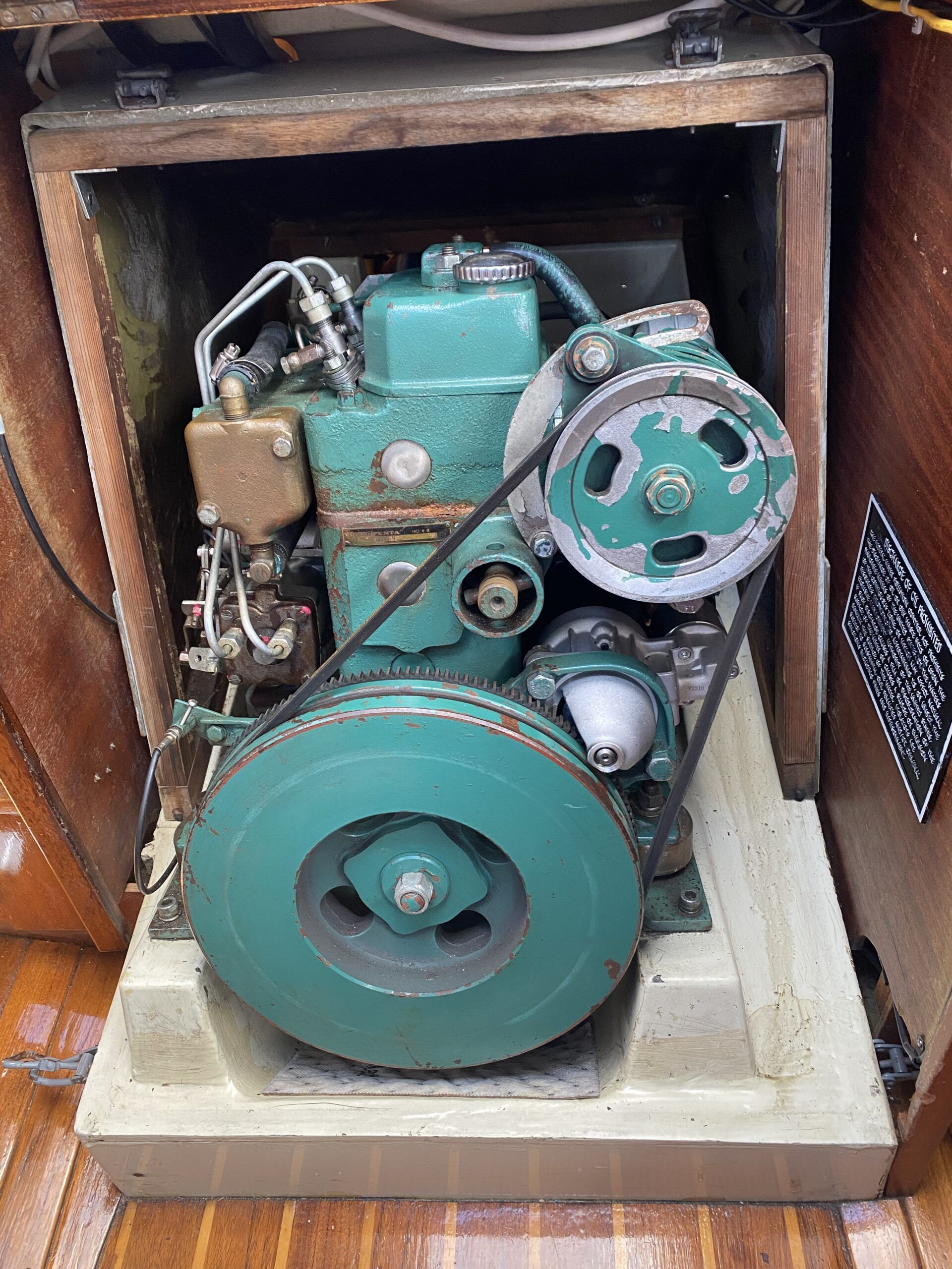 The author’s Ballad still has its original 10 hp Volvo Penta MD6B two-cyclinder diesel. Leading repower choices currently include the 20-hp Beta 20, 21-hp Yanmar 3YM20, and the 19.6 hp Nanni M3.21. (Photo/ Doug Henschen)