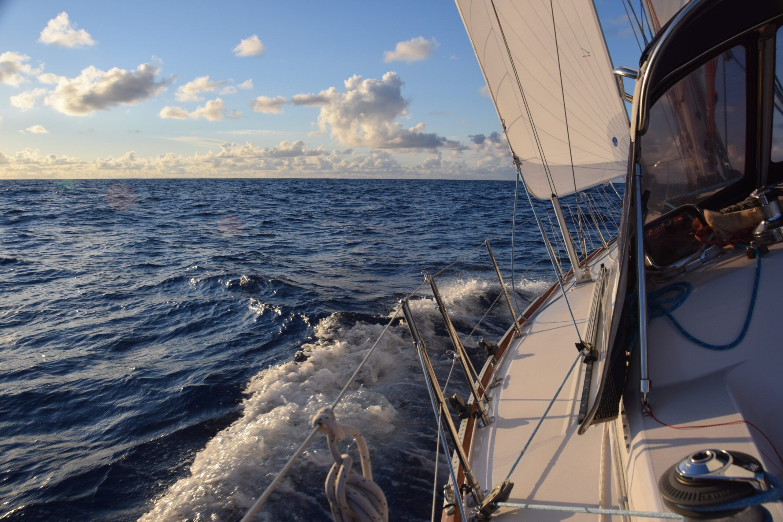 Still going to windward, mid Pacific as the sun nears the horizon. (Photo/ Bert Vermeer)