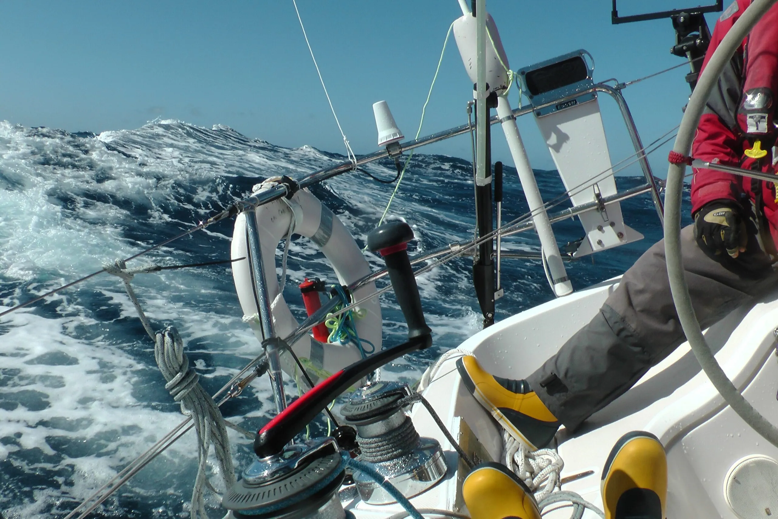 Headed for the coast in 30-plus knots of northwest wind, finally clear of the Pacific High. (Photo/ Bert Vermeer)