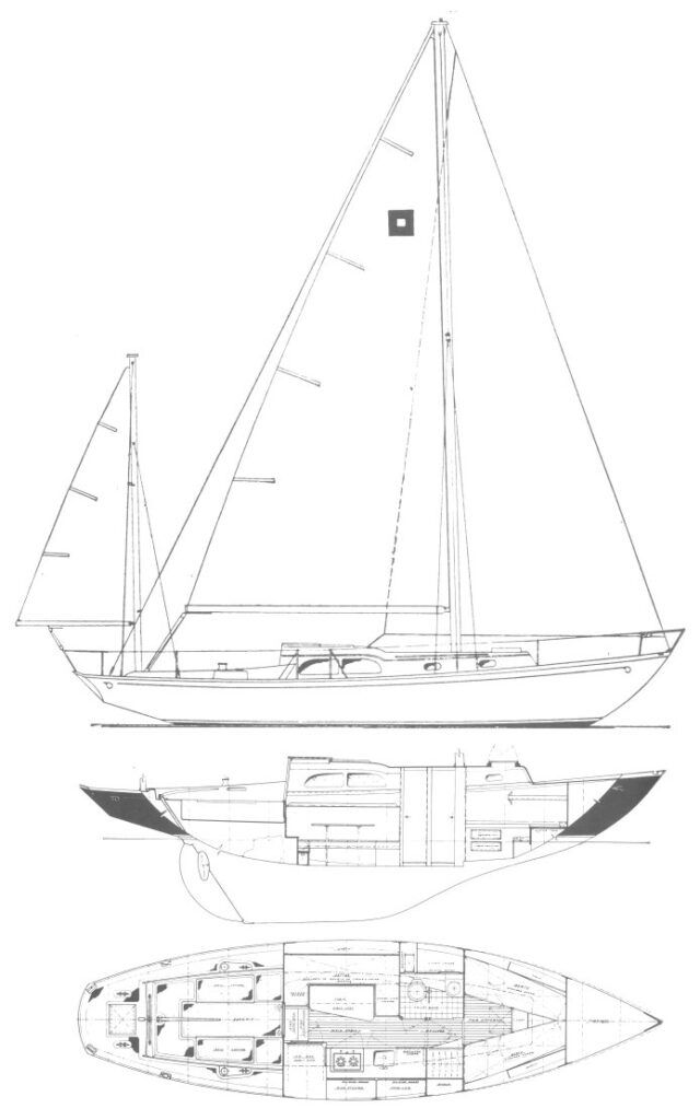 Her full-keel with moderate ballast ratio and relatively modest sail area prioritize seaworthiness and traditional handling over modern performance metrics. Courtesy of SailboatData.com
