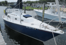 The Bill Shaw-designed Pearson 30 is a masthead sloop that entered production in 1971. The design became popular as both a family cruiser and performance daysailer. Courtesy of YachtWorld.com