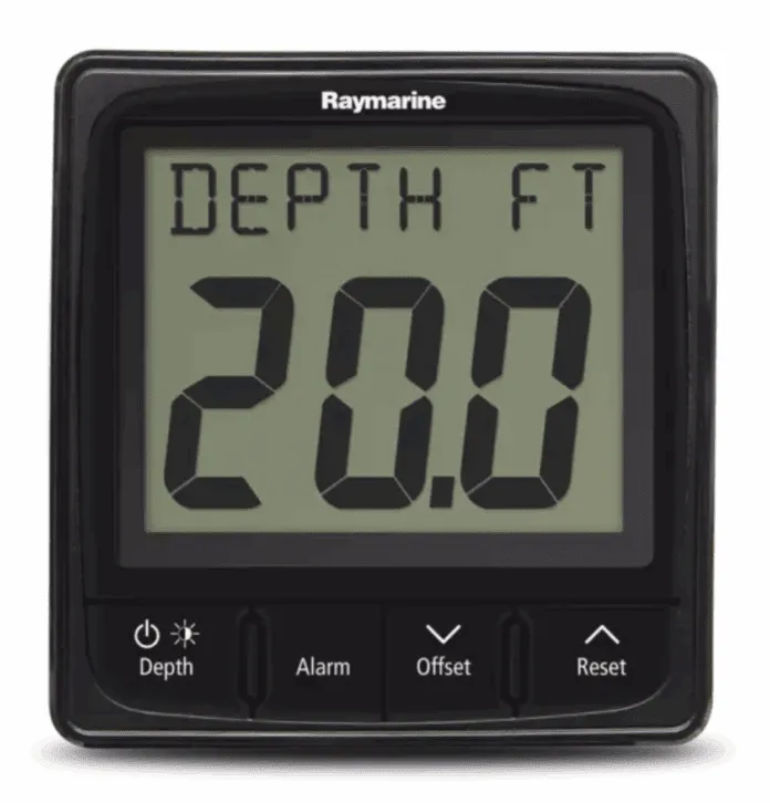 Screenshot 2025-10-25 at 8.47.03 PM Raymarine i50 Depth offers audible shallow and deep water alarms, along with depth trend indicators that help the helmsperson monitor changing conditions.