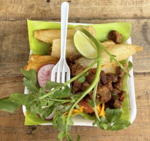 Local food—yuca con chicharon. (Photo/ Jaclyn Jeffrey)