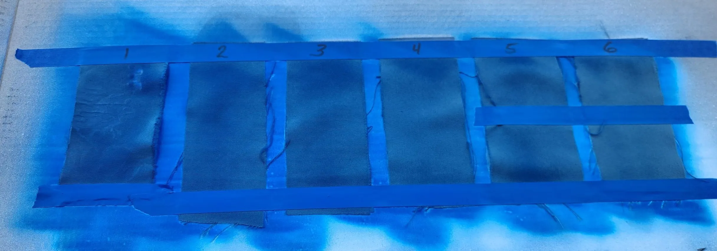 Each strip numbered, 1 to 6, sprayed with a first coat. (Photo/ Marc Robic)