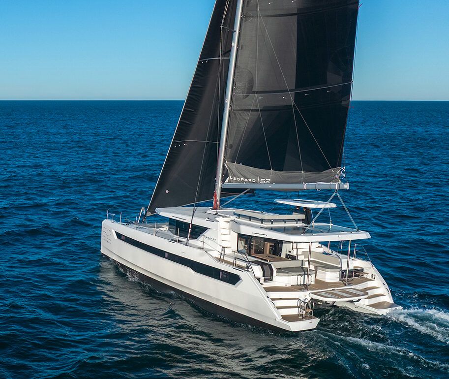The Leopard 52 shown at the Annapolis Sailboat Show featured the optional Joool hybrid propulsion system. (Photo/ Leopard 52)