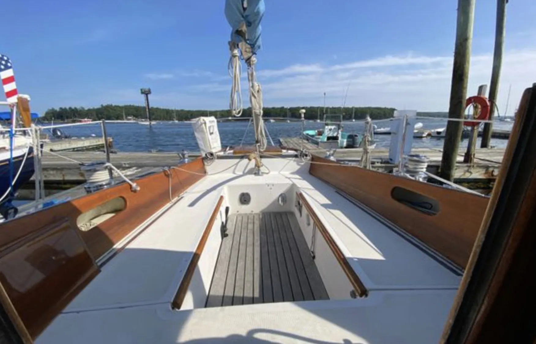The Pilot's compact cockpit exemplifies the boat's manageable size—she demands enough to keep sailing loads from becoming overpowering, yet she's small enough that a single crew member can handle virtually every sailing task underway. Courtesy of YachtWorld.com