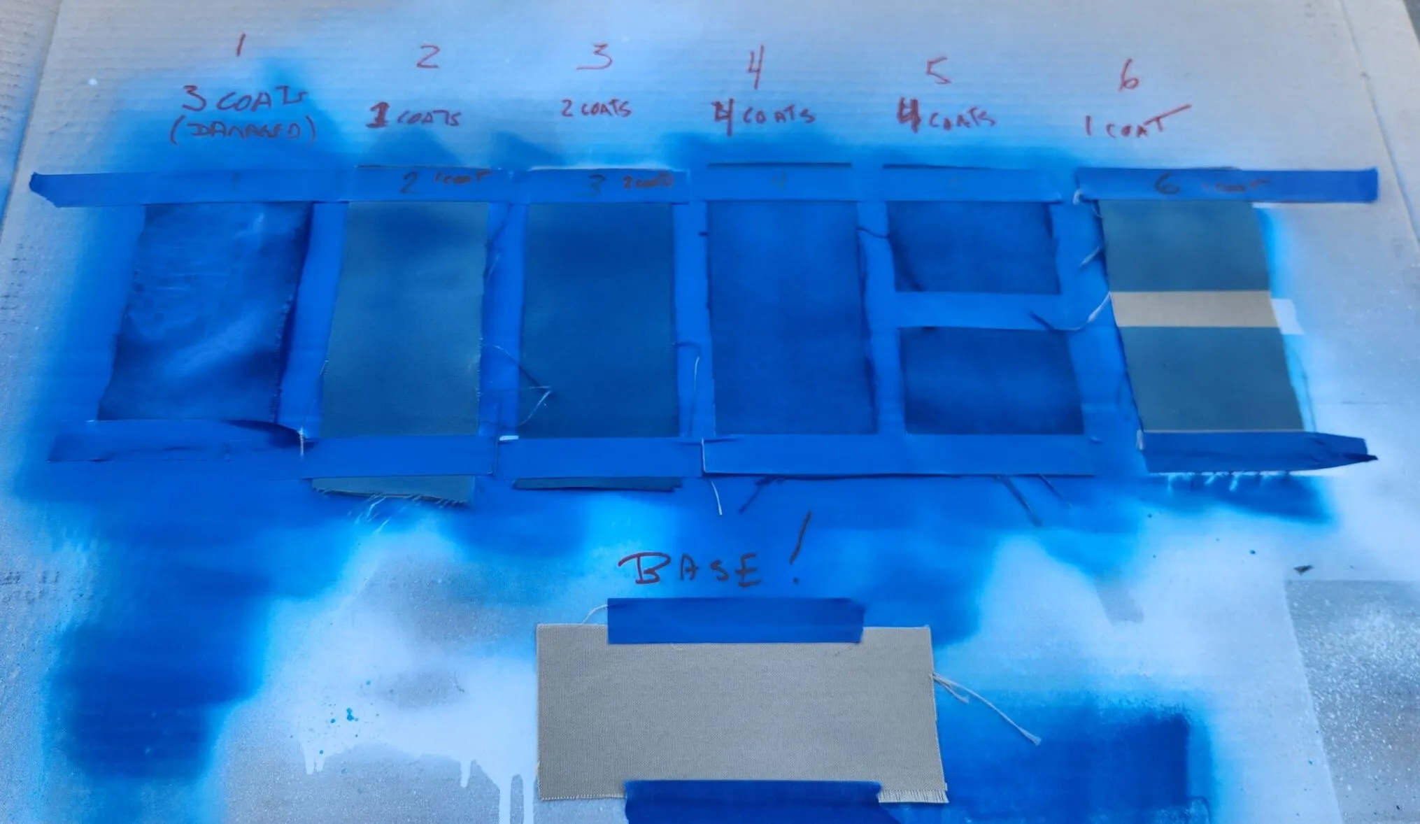 With 30 minutes between coats, each strip was identified from one coat to four coats. (Photo/ Marc Robic)