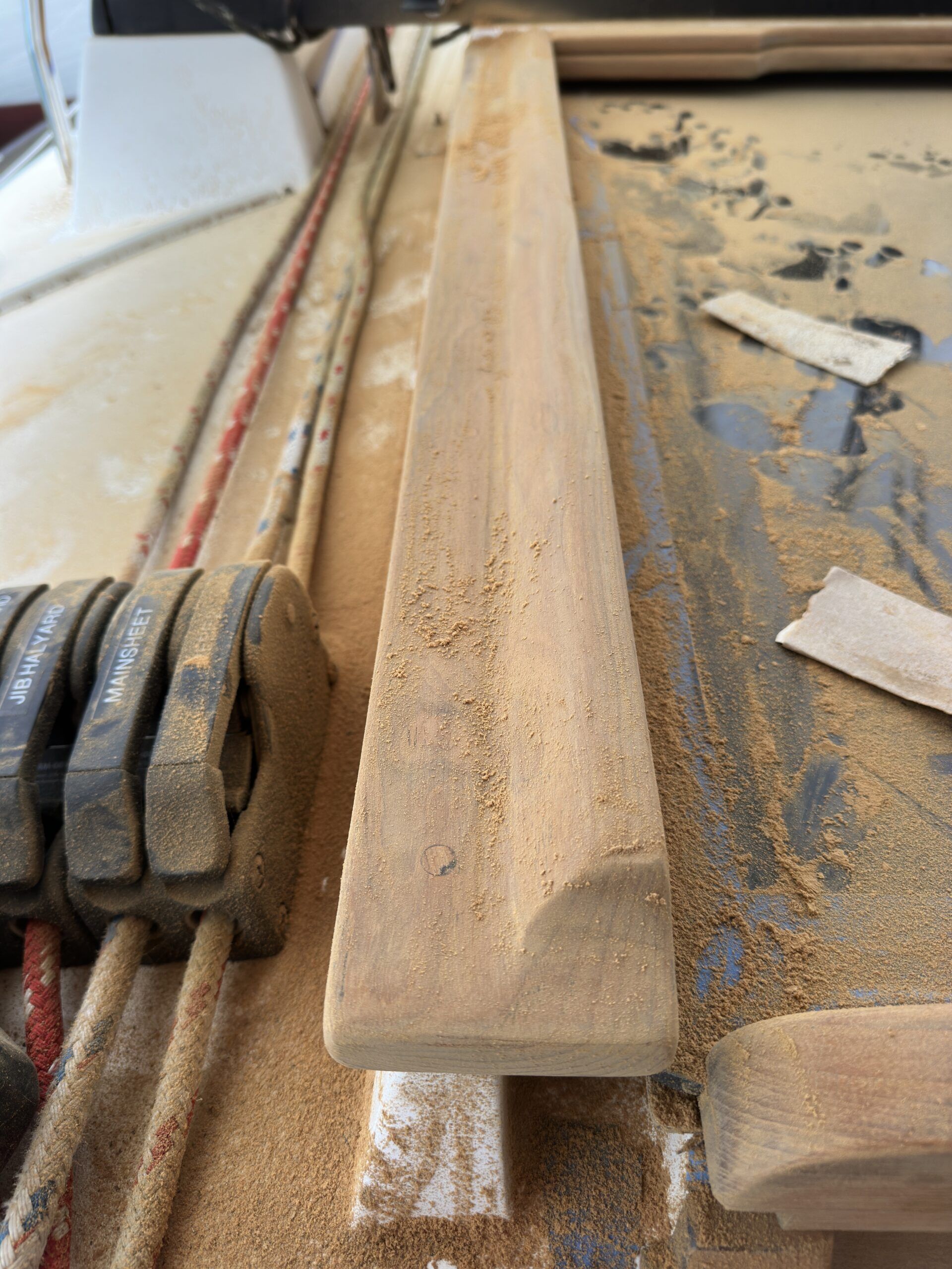 The teak sanded down to 120 grit sandpaper, ready for the finish. (Photo/ Bert Vermeer)