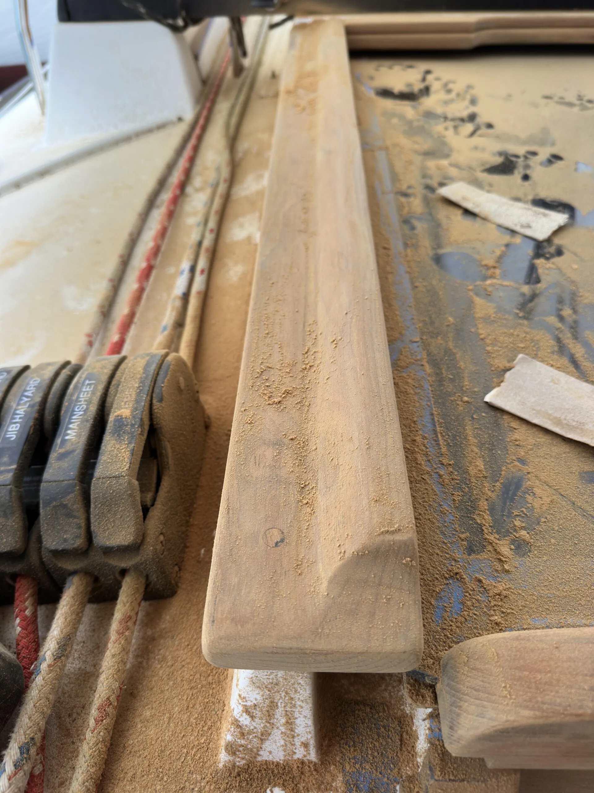 The teak sanded down to 120 grit sandpaper, ready for the finish. (Photo/ Bert Vermeer)