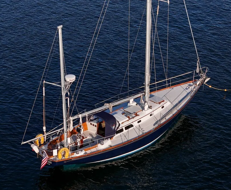 With an 11-ft. 9-in. beam delivering form stability, this shoal-draft cruiser earned its reputation through decades of offshore passages, including well-documented circumnavigations. Courtesy of YachtWorld.com