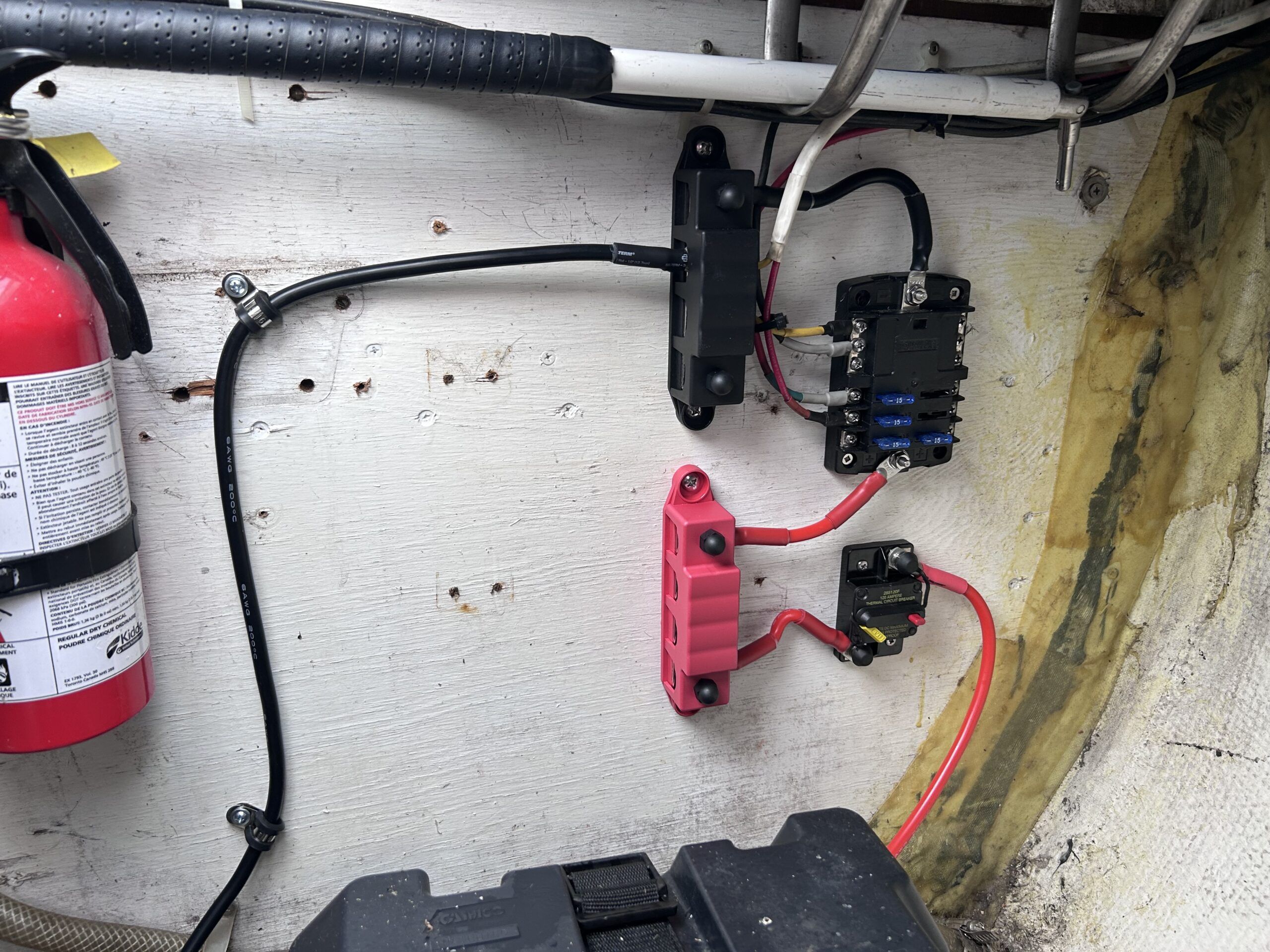 The author’s humble system. Note the strain relief clips on the negative (black) cable. (Photo/ Eric Andrew Wallace)