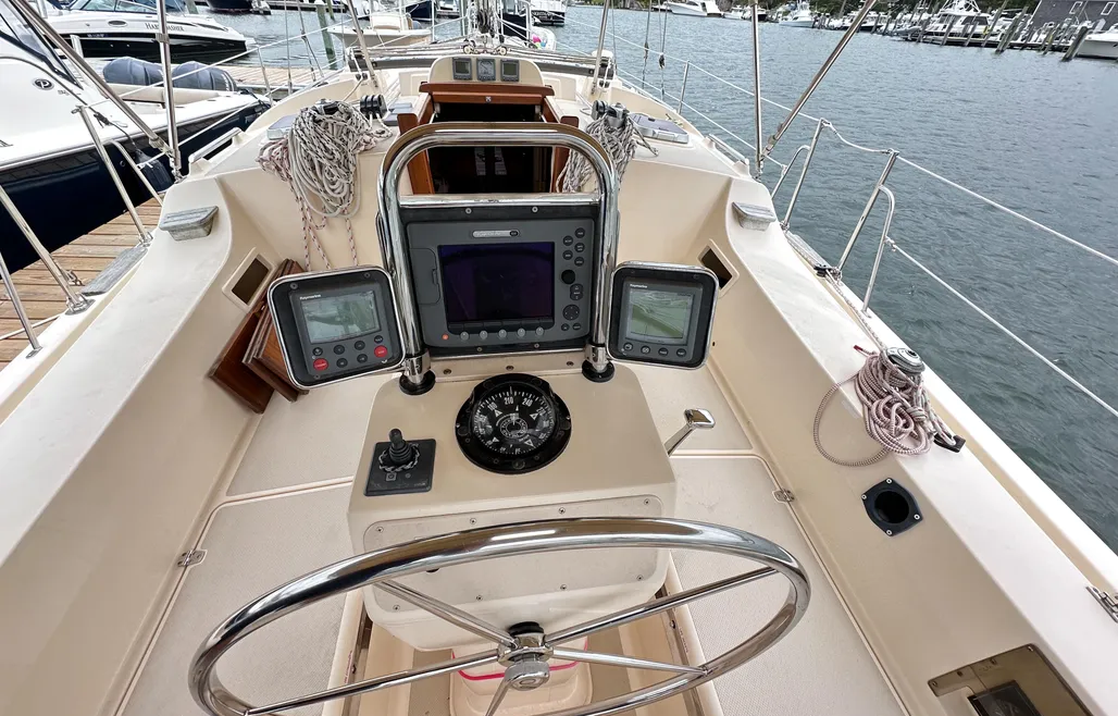 Liner bins in the coamings keep running rigging off the sole, and the bridgedeck and twin 2-in. drains deal efficiently with boarding seas.(Photo/ McCann Yachts)