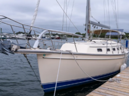 The Estero's high freeboard, buff-colored gelcoat and bowsprit give her the look of a classic cruiser without the burden of teak maintenance. (Photo/ McCann Yachts)