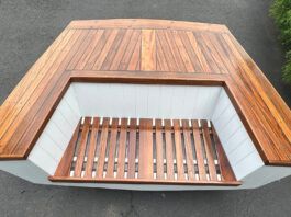 Sailboat Parts, a creative retailer based in Grasonville, MD, turned the Transom of an old Lighting into bench seat. (Photo/ Sailboat Parts)