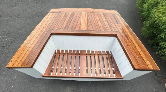 Sailboat Parts, a creative retailer based in Grasonville, MD, turned the Transom of an old Lighting into bench seat. (Photo/ Sailboat Parts)