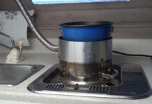 DIY Stovetop Cabin Heater Cabin heater on Origo 2000CB alcohol stove. (Photo/ Drew Frye)