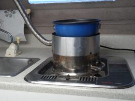 DIY Stovetop Cabin Heater Cabin heater on Origo 2000CB alcohol stove. (Photo/ Drew Frye)