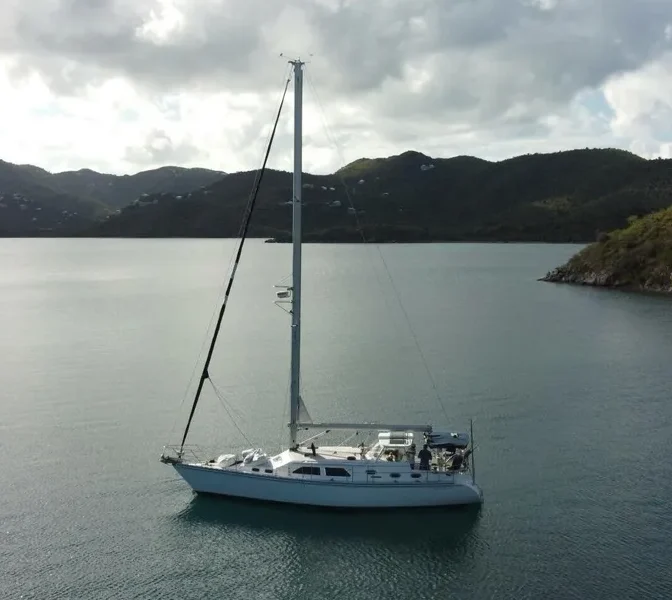 With nearly 46 feet on the waterline and a tall deckhouse, the Morgan 440 cuts an impressive profile. The oversized anchor platform and robust hull design speak to the boat's ocean-cruising credentials. The boat pictured was built in 2008. (Photo courtesy of BVI Yacht Sales)