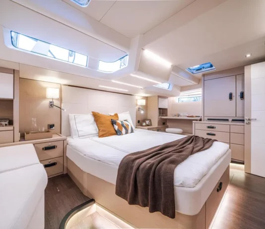 Jeanneau 65 Used Boat Review The palatial master cabin beckons with light oak joinery and hanging storage that makes you forget you're on the water.(Photo courtesy of YachtWorld.com)