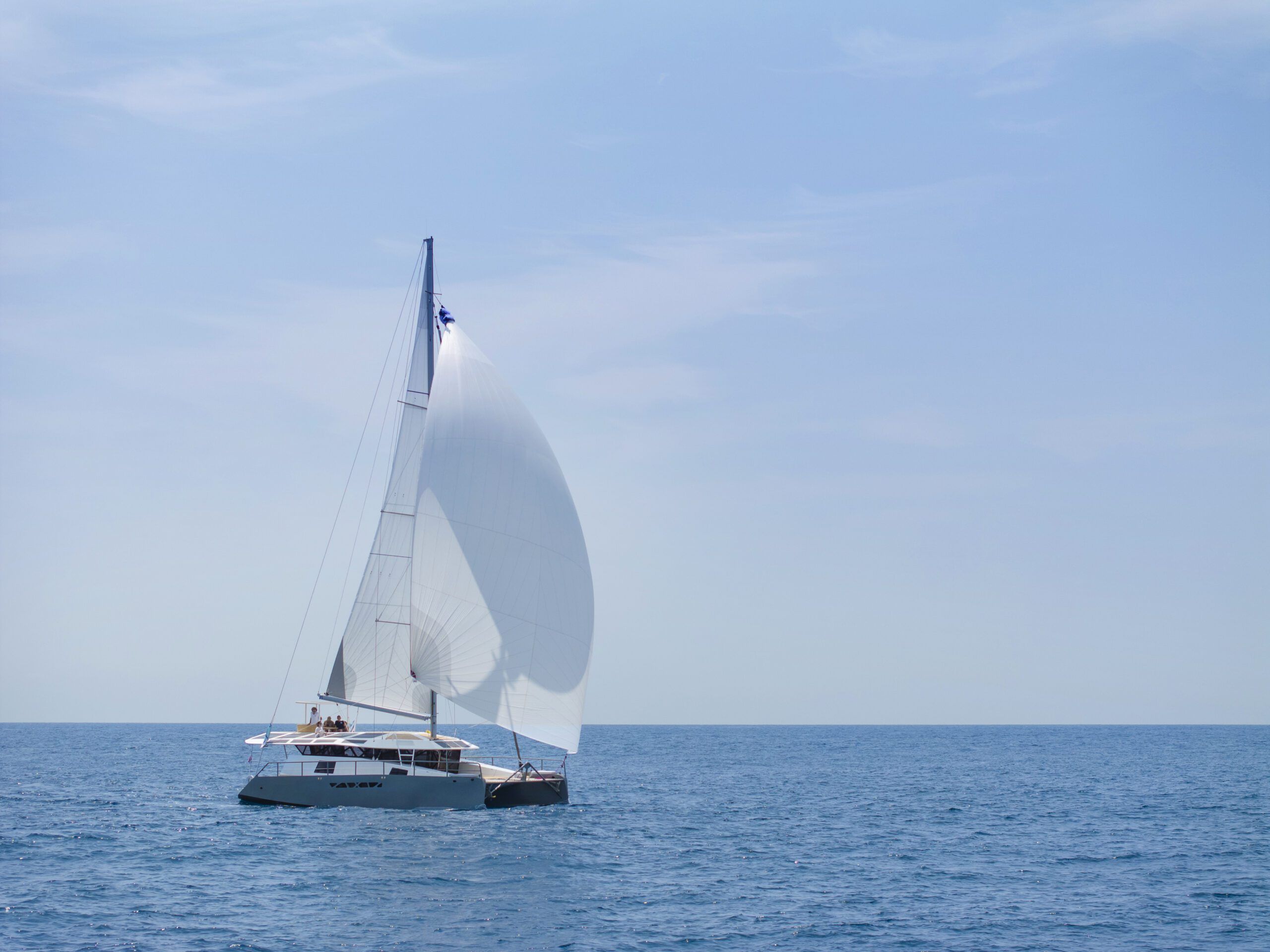 Under sail, Tortue 147 carries between 1,000 and 1,500 sq. ft. of canvas—she is built for riding out gales 2,000 nm from the nearest marina, not for winning races.